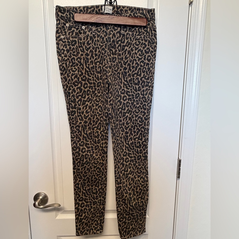 J. Crew Leopard-Print Skinny Jeans in Brown & Black